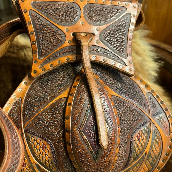 Vtg Tooled Leather Handmade Cobra Head Bag RARE - Picture 4 of 10